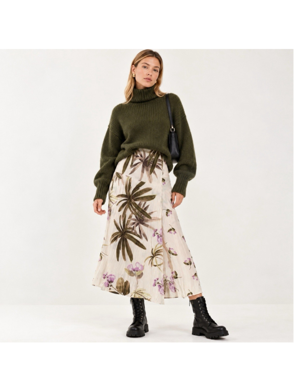 NWT Vince Mixed Floral Crinkle Wrap Midi Skirt 12